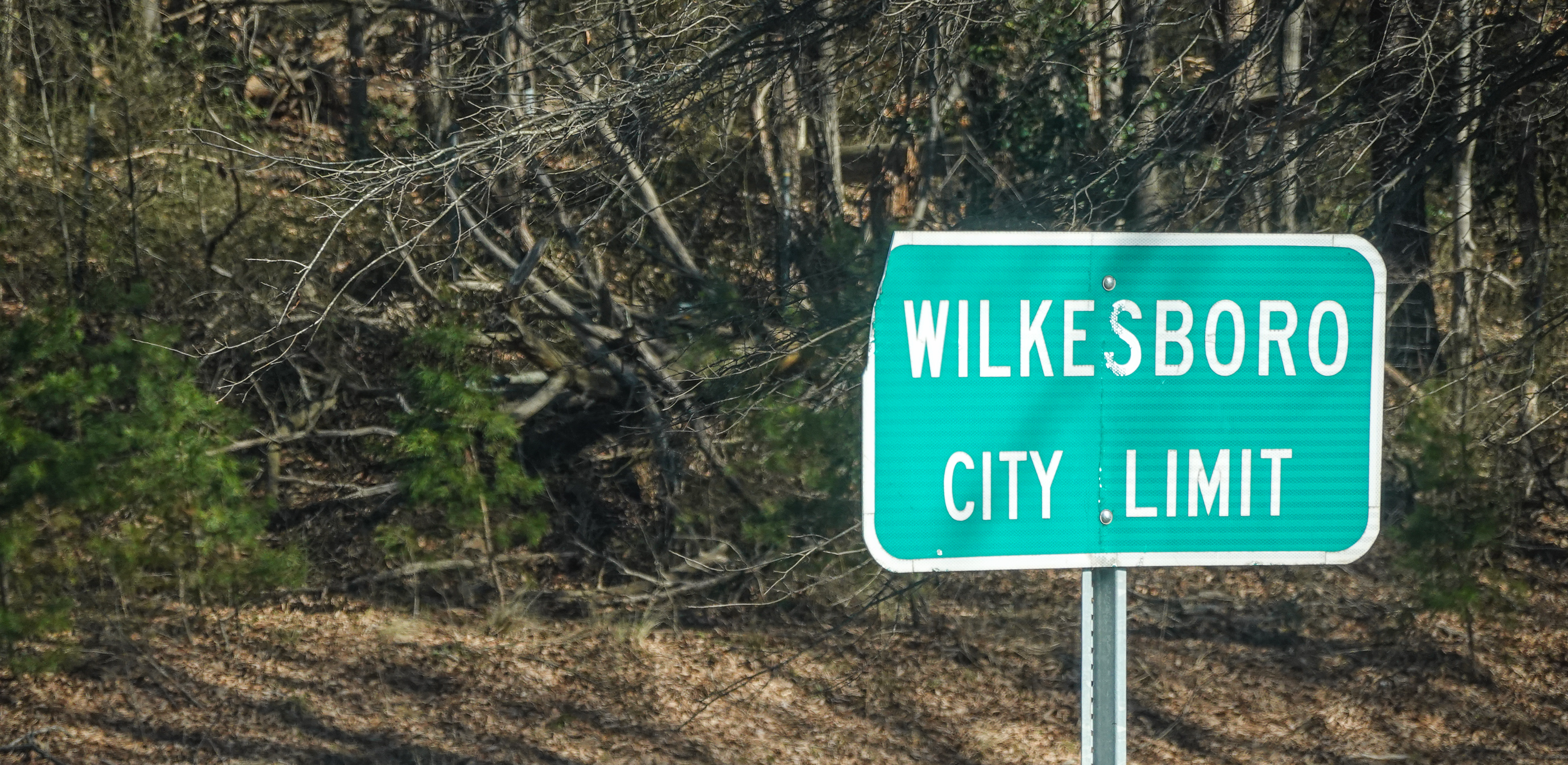Road sign indicating Wilkes County North Carolina