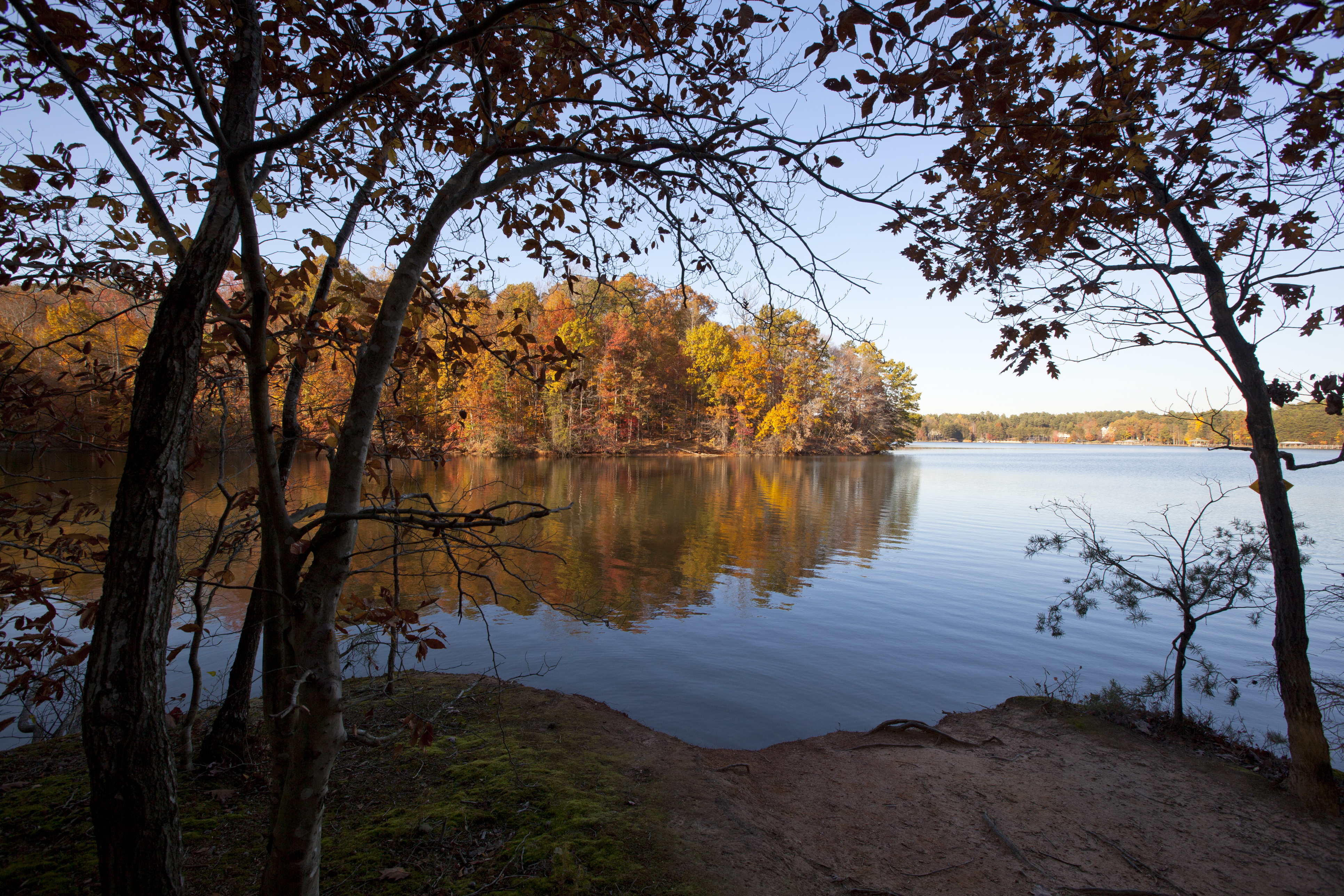 Peaceful view of Lake Norman near Cowans Ford the historic Revolutionary War battle site in present day Huntersville North Carolina